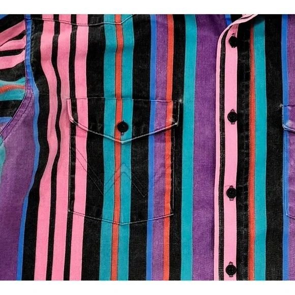 Vtg Wrangler Brushpopper Shirt 17 36 Western Rodeo Cowboy Pink Purple Teal 90s